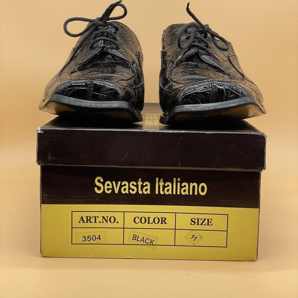 Sevasta Italiano Leather Dress Shoes Men's 11 Black Snake Pattern Dandy Grandad - Picture 4 of 16